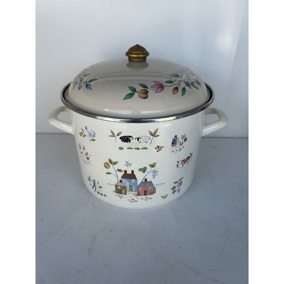 International Heartland Other - Vintage International China Heartland Enamelware 8 Qt Stock Pot Lid Brass Knob